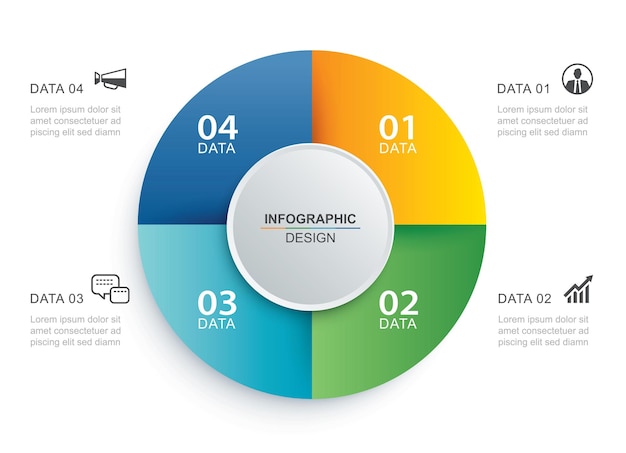 Infografik-Kreis-Timeline mit 4-Nummern-Datenvorlage Abstrakter Hintergrund der Vektorillustration