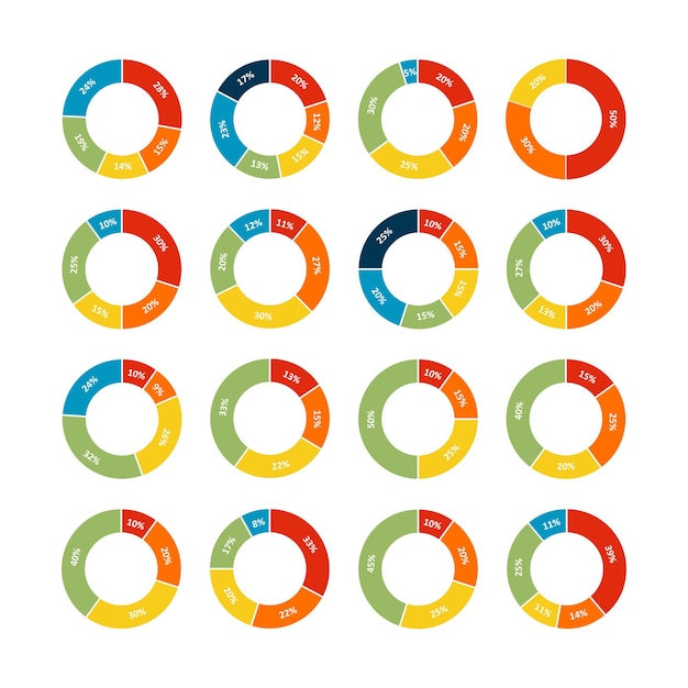 Infografik-Kreisdiagramm-Set. Vektor-Illustration. Bunte Diagrammsammlung mit Abschnitten oder Schritten