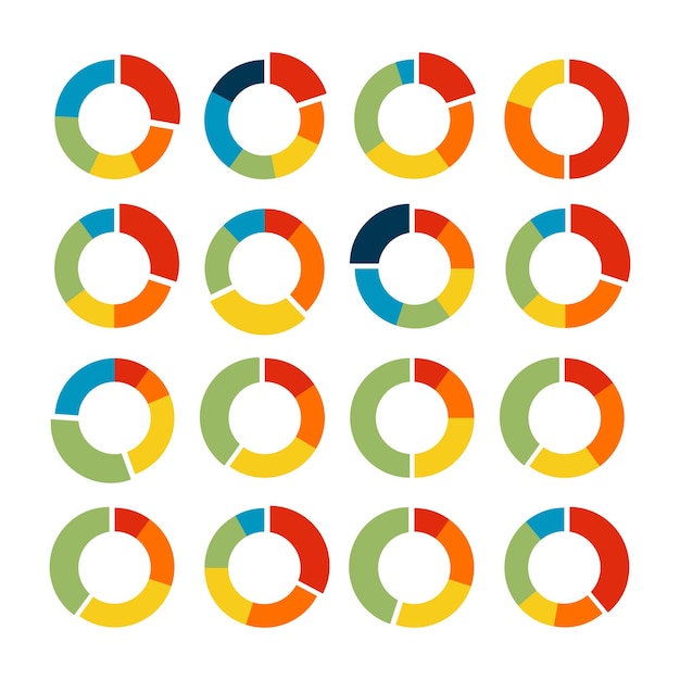 Infografik-Kreisdiagramm-Set. Vektor-Illustration. Bunte Diagrammsammlung mit Abschnitten