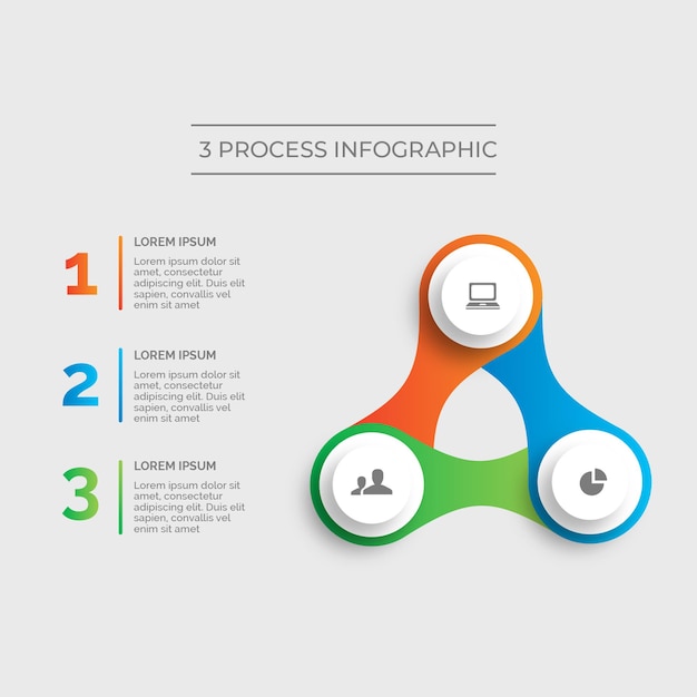 Infografik mit 3 prozessen mit modernem kostenlosem vektor