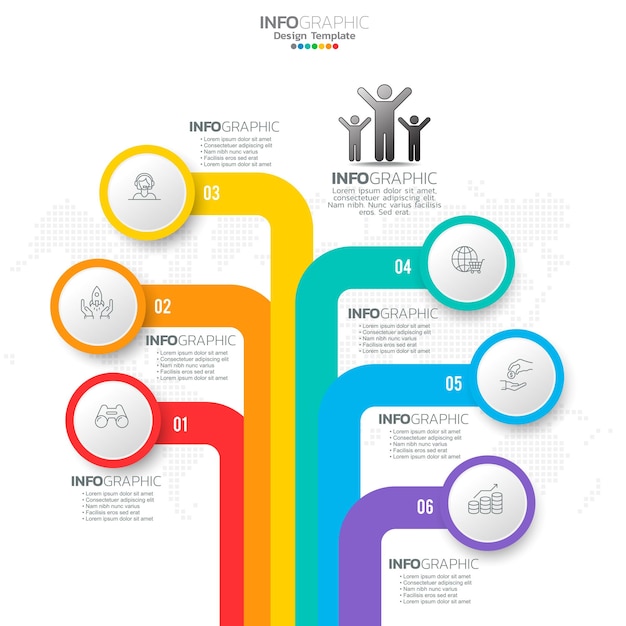 Infografik mit 6 schritten optionen teile schritte oder prozesse