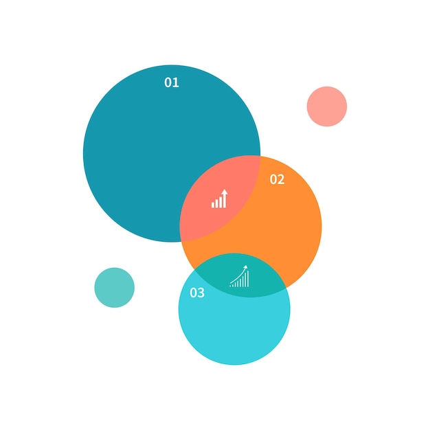 Vektor infografik mit drei überlappenden kreisen. venn-diagramm-folienschablonen-vektorillustration.