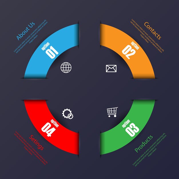Infografik mit vier Schritten und weißen Symbolen