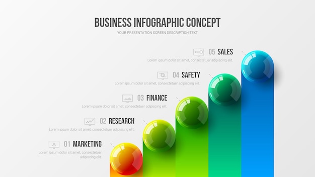 Infografik-präsentation der geschäftsmarketing-analysedaten, buntes kugelentwurf