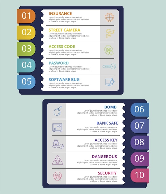 Vektor infografik-symbole für sicherheitsvorlagen in verschiedenen farben