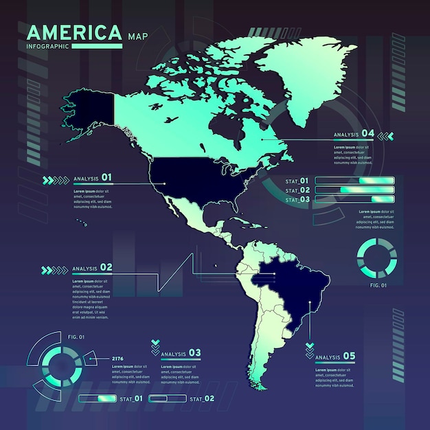 Infografik von amerika neonkarte in flachem design