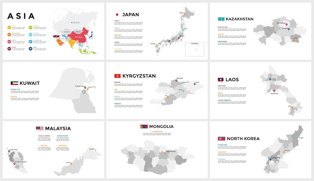 Infografik-Vorlage für Asien-Vektorkarte Folienpräsentation