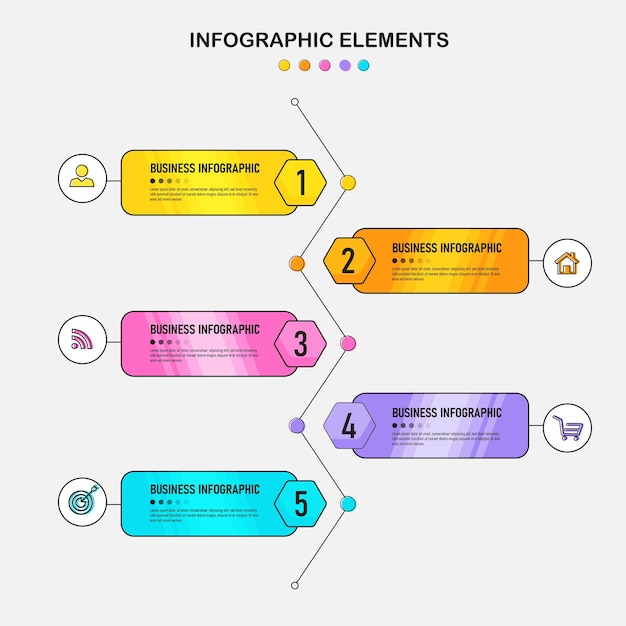 Infografik-vorlage für die zeitleiste mit fünf schritten