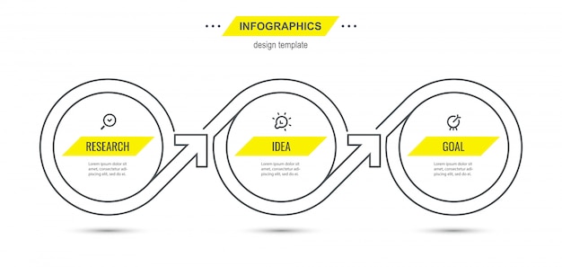 Vektor infografik-vorlage für dünne linien mit symbolen und 3 optionen oder schritten.