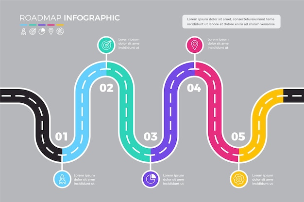 Infografik-vorlage für eine flache roadmap