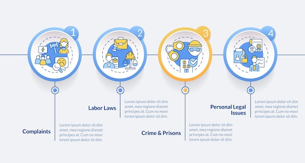 Infografik-vorlage für gesetze und rechtsfragen mit blauem kreis