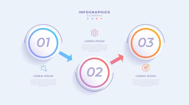 Vektor infografik-vorlage für gradientengeschäfte mit drei schritten oder optionen