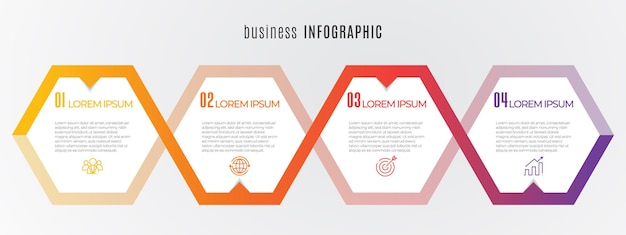 Infografik-vorlage für hexagon-timeline 4 schritte