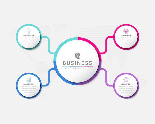 Infografik-vorlage für kreisförmige verbindungsschritte mit 4 elementen