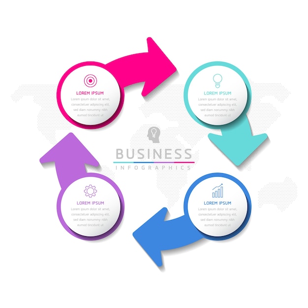 Infografik-vorlage für kreisförmige verbindungsschritte mit 4 elementen