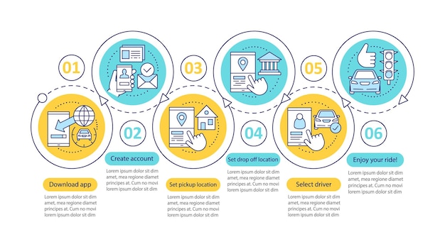 Infografik-vorlage für mobile app-vektoren für fahrgemeinschaften