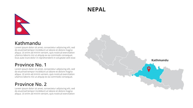 Infografik-vorlage für nepal-vektorkarten, unterteilt nach bundesstaaten, regionen oder provinzen folienpräsentation