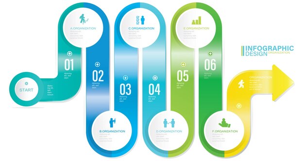 Vektor infografik-vorlage für präsentationsvektoren mit 6 schritten stock illustration infografik-listensymbole