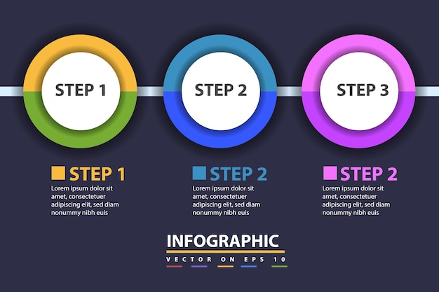 Infografik-vorlage für unternehmen. 3 schritte modernes zeitachsendiagramm mit fortschrittspfeilen,