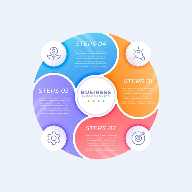 Infografik-vorlage für verlaufskreisdiagramm mit vier schritten