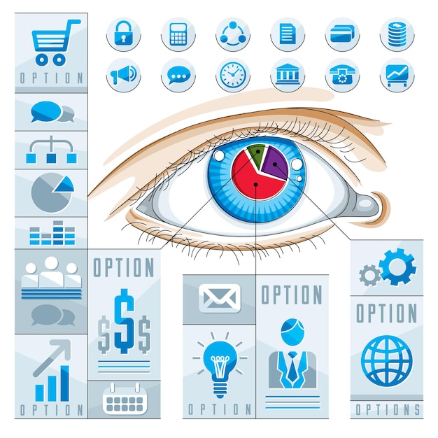 Vektor infografik-vorlage, menschliches auge, augenidee, vektorillustration.