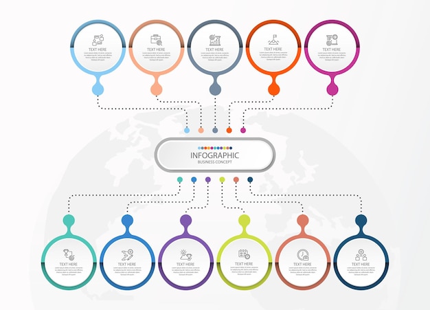 Infografik-vorlage mit 11 schritten, prozess oder optionen.