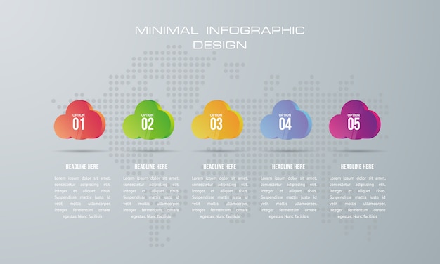 Infografik-vorlage mit 5 optionen, workflow, prozessdiagramm