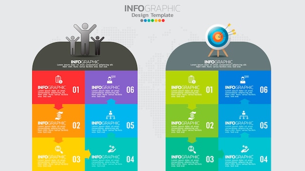 Infografik-vorlage mit 6-elementen-workflow-prozessdiagramm.