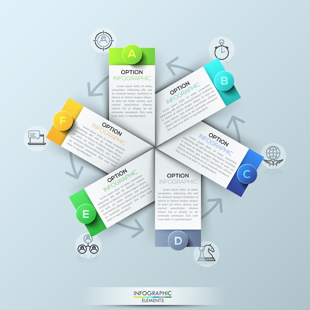 Infografik-vorlage mit 6 rechteckigen elementen