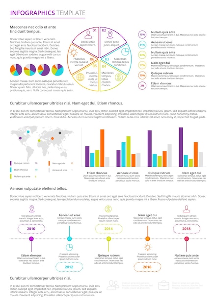 Infografik-vorlage mit leuchtenden farben auf weißem hintergrund im modernen flachen business-stil