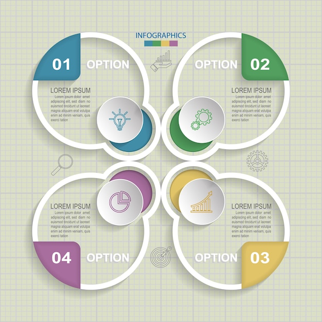 Infografik vorlage von vier option auf rasterelemente