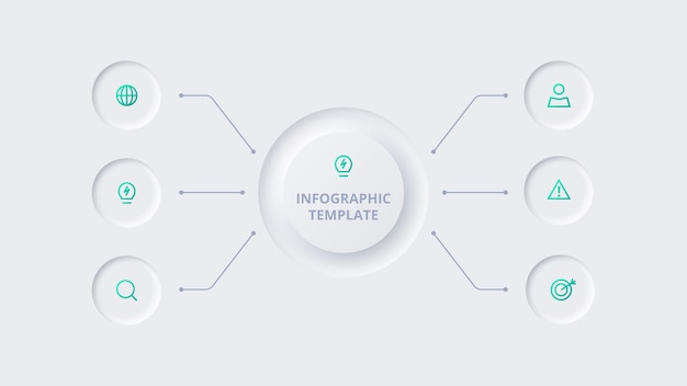 Infografik zum neumorphen flussdiagramm kreatives konzept für infografik mit 6 schritten, optionen, teilen oder prozessen