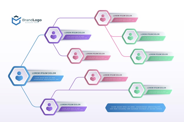 Infografik zum organigramm mit farbverlauf