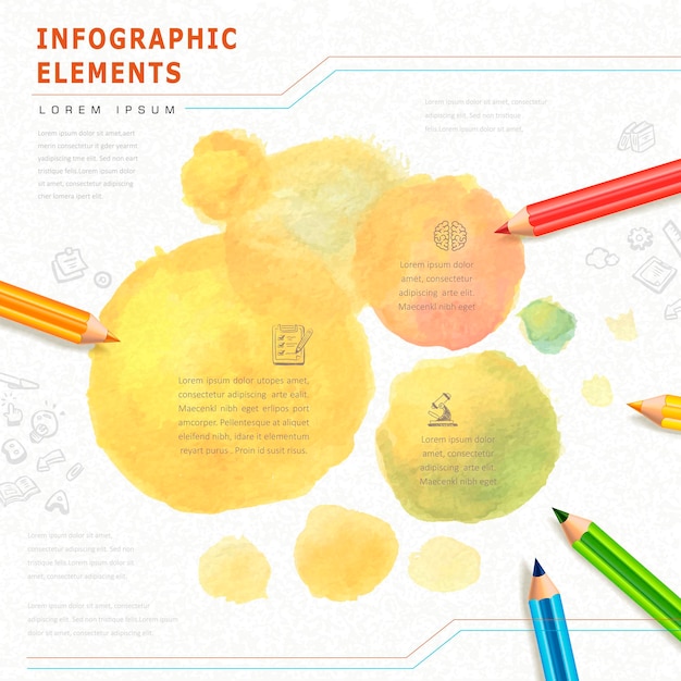 Infografik zur bildung im aquarellstil mit buntem bleistiftelement