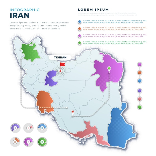 Vektor infografiken der iranischen karte mit farbverlauf