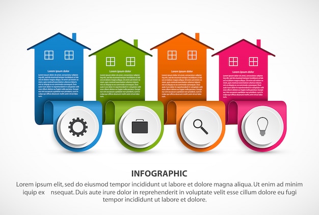 Infografiken elemente mit bunten häusern