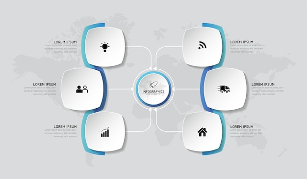 Infografiken-entwurfsvorlagendiagramm mit 6 optionen oder schritten