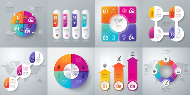 Infografiken mit Schritten und Optionen