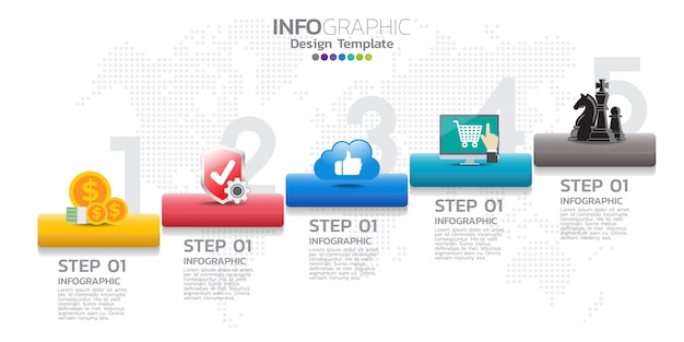 Infografikenvorlage für die zeitleiste mit pfeilen, flussdiagramm, workflow oder prozess.