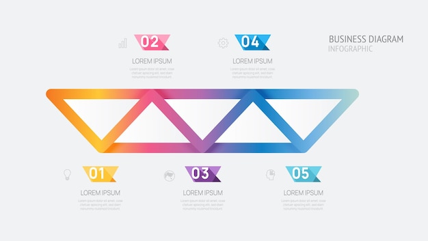 Infografische vektorvorlage mit 5 schritten für d-papier geometrische etikette für inhaltsbroschüre