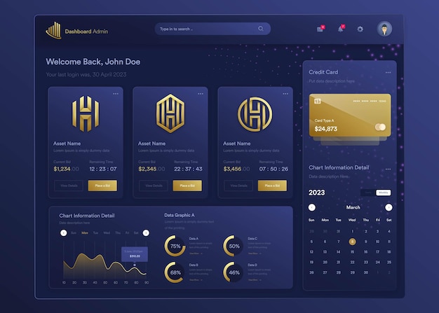 Infografisches nft-dashboard uiux-design mit diagrammen und diagrammen