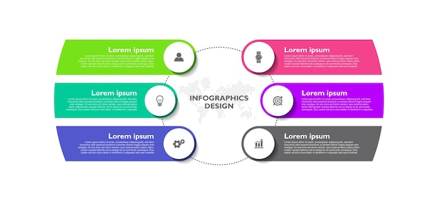 Infografisches sechsstufiges Element bunt flach