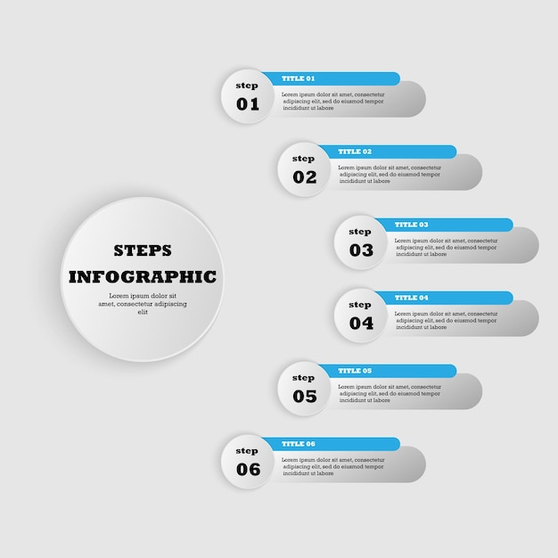 Infograph 6-stufen-element. kreisdiagrammdiagrammvektor, geschäftsdiagrammdesign.