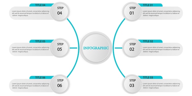 Infograph 6-stufen-element. kreisdiagrammdiagrammvektor, geschäftsdiagrammdesign.