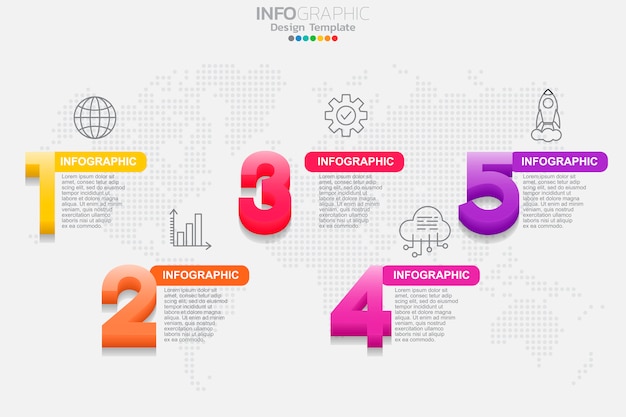 Infographic designvektor der zeitachse mit fünf schritten