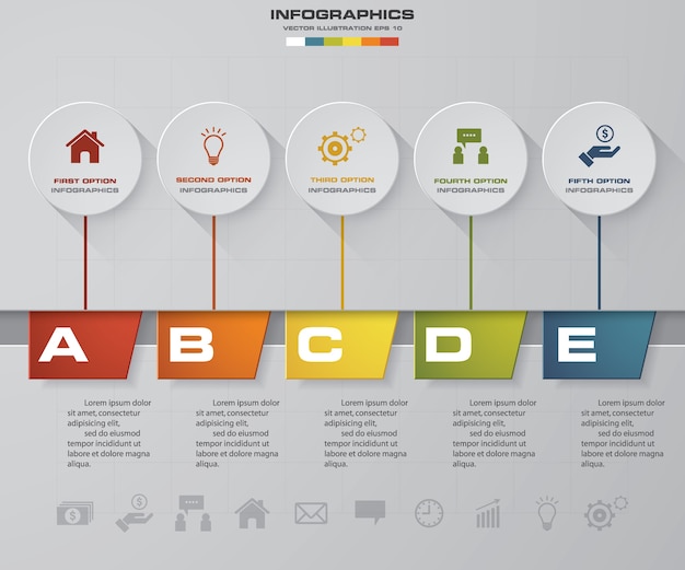 Infographic element der zeitachse mit 5 schritten.