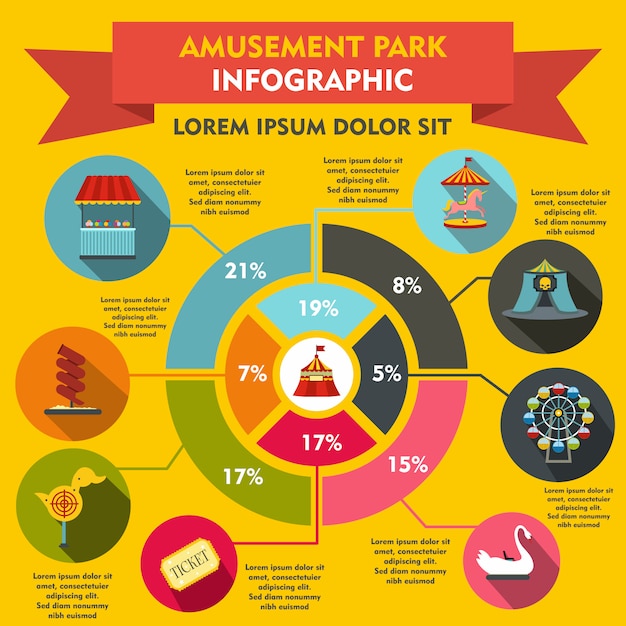 Infographic elemente des vergnügungsparks in der flachen art für irgendein design