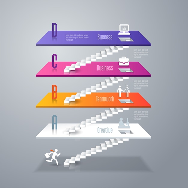 Vektor infographic elemente mit 4 arbeitsschritten für die darstellung.