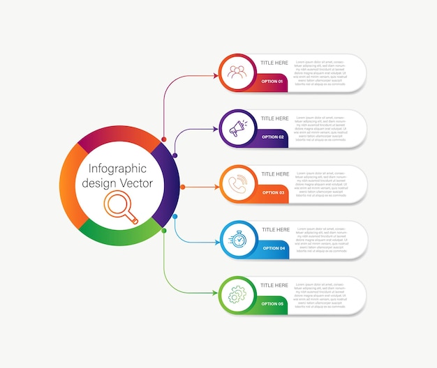 Vektor infographic geschäftsschablonen-designschritte 5 bunter freier vektor