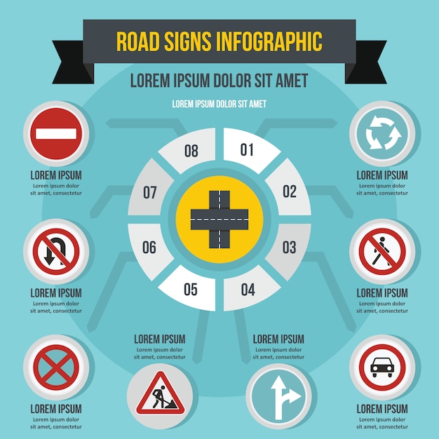 Infographic konzept der verkehrsschilder, flache art